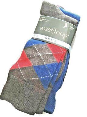 Mens West Loop Crew Socks Shoe Size 6-12 3-Pair Black Blue Red Silver White NWT